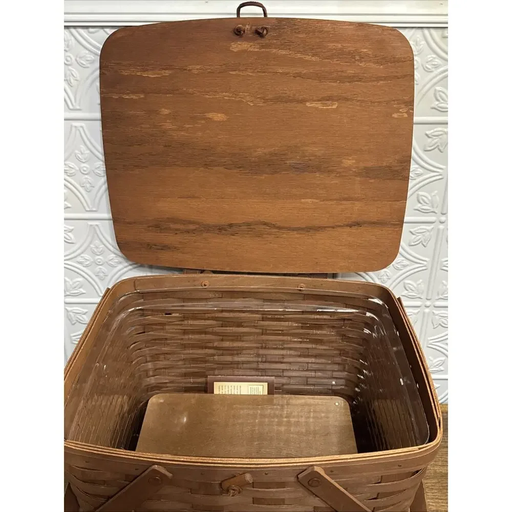 Longaberger Large Picnic Basket w/Liner, Riser Swing Lid & 2Handles Handmade US